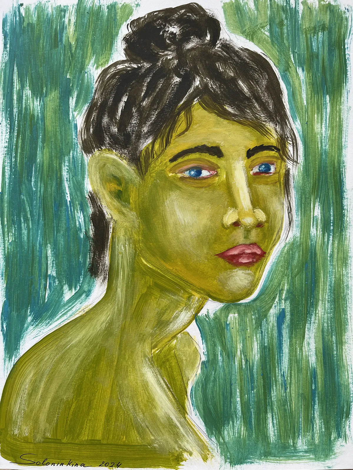 Image of Portraits.3 by Soloninkina, size: 21*27,5, made of Oil, paper, Painting medium, part of the Portraits series Photo 2 of 2.