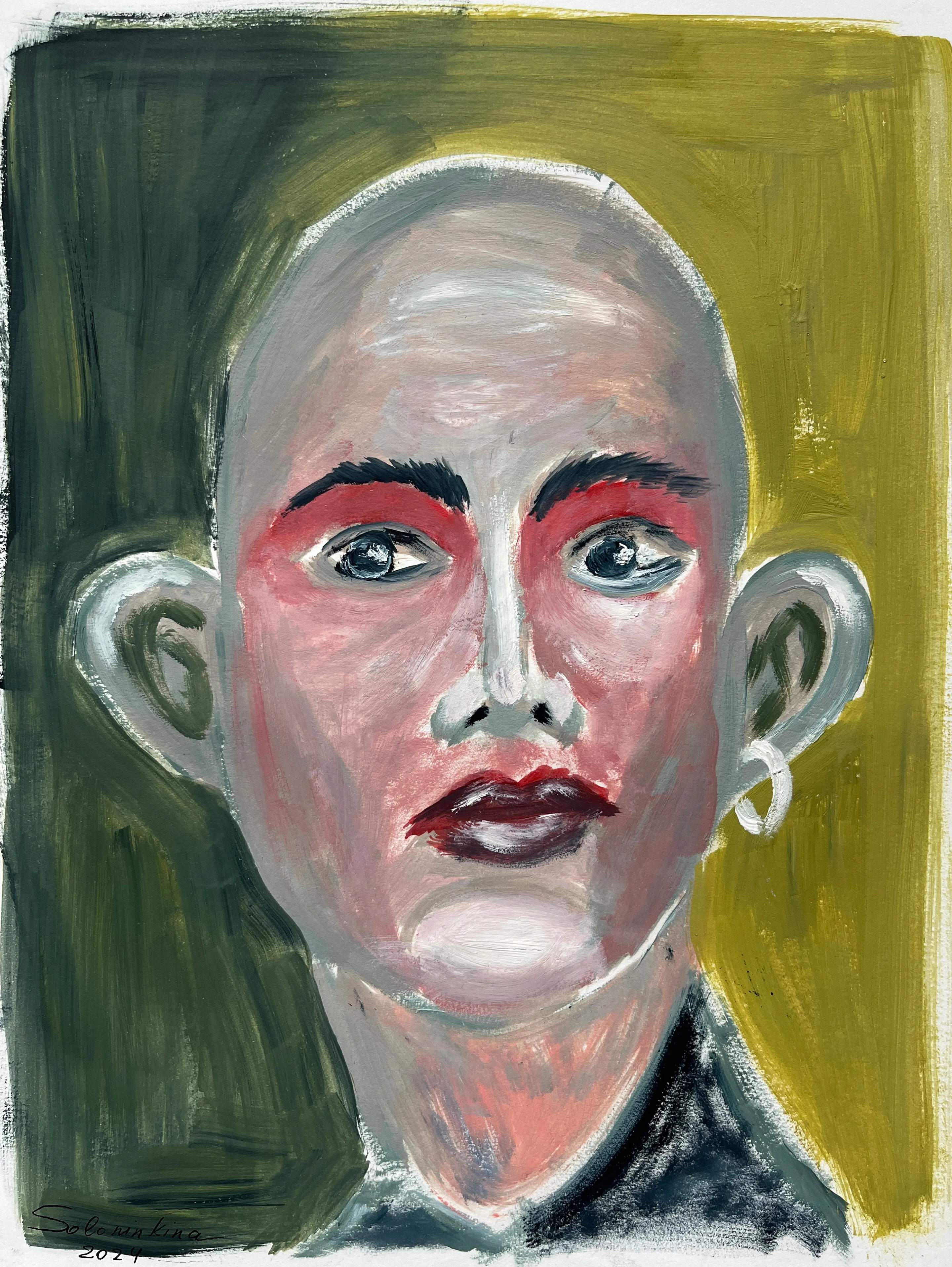 Image of Portraits.1 by Soloninkina, size: 21*27,5, made of Oil, paper, Painting medium, part of the Portraits series Photo 2 of 2.