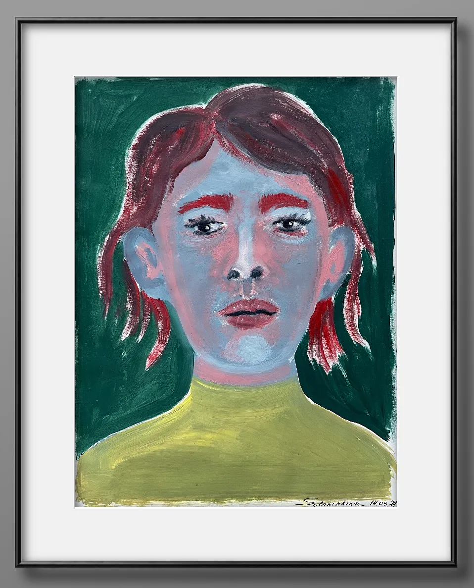 Image of Portraits.5 by Soloninkina, size: 21*27,5, made of Oil, paper, Painting medium, part of the Portraits series Photo 1 of 3.