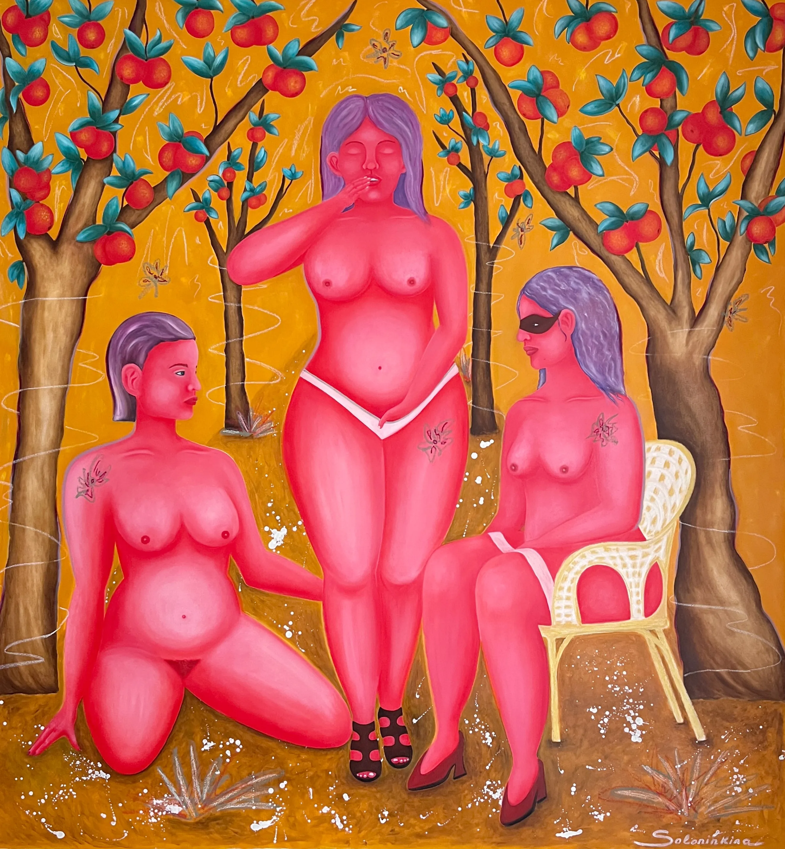 Image of In the garden by Soloninkina, size: 134/144 cm, made of oil, oil pastel, canvas, Painting medium, from Warsaw Photo 1 of 3.