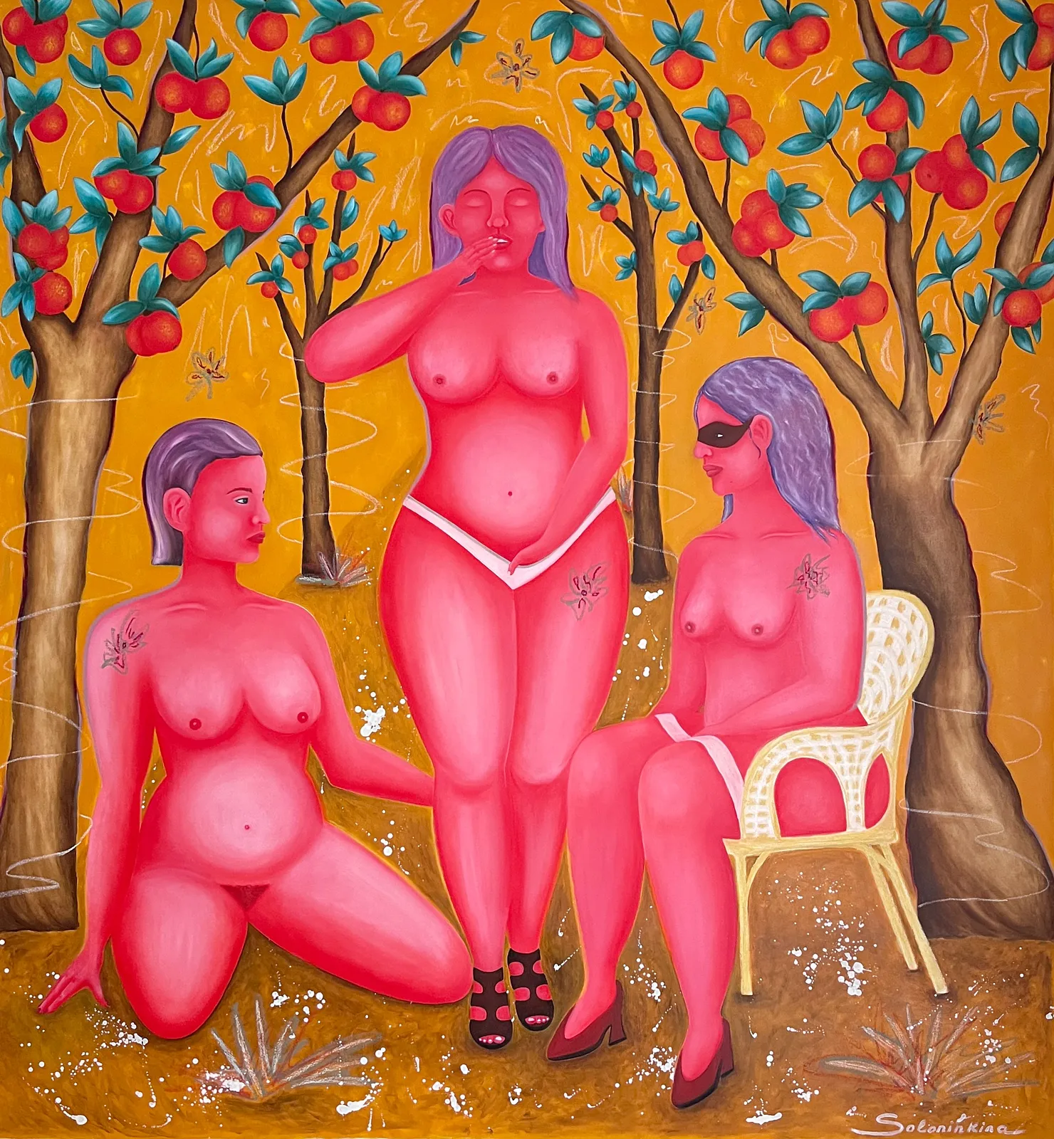 Image of In the garden by Soloninkina, size: 134/144 cm, made of oil, oil pastel, canvas, Painting medium, from Warsaw Photo 1 of 3.