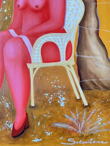 Image of In the garden by Soloninkina, size: 134/144 cm, made of oil, oil pastel, canvas, Painting medium, from Warsaw Photo 2 of 3.