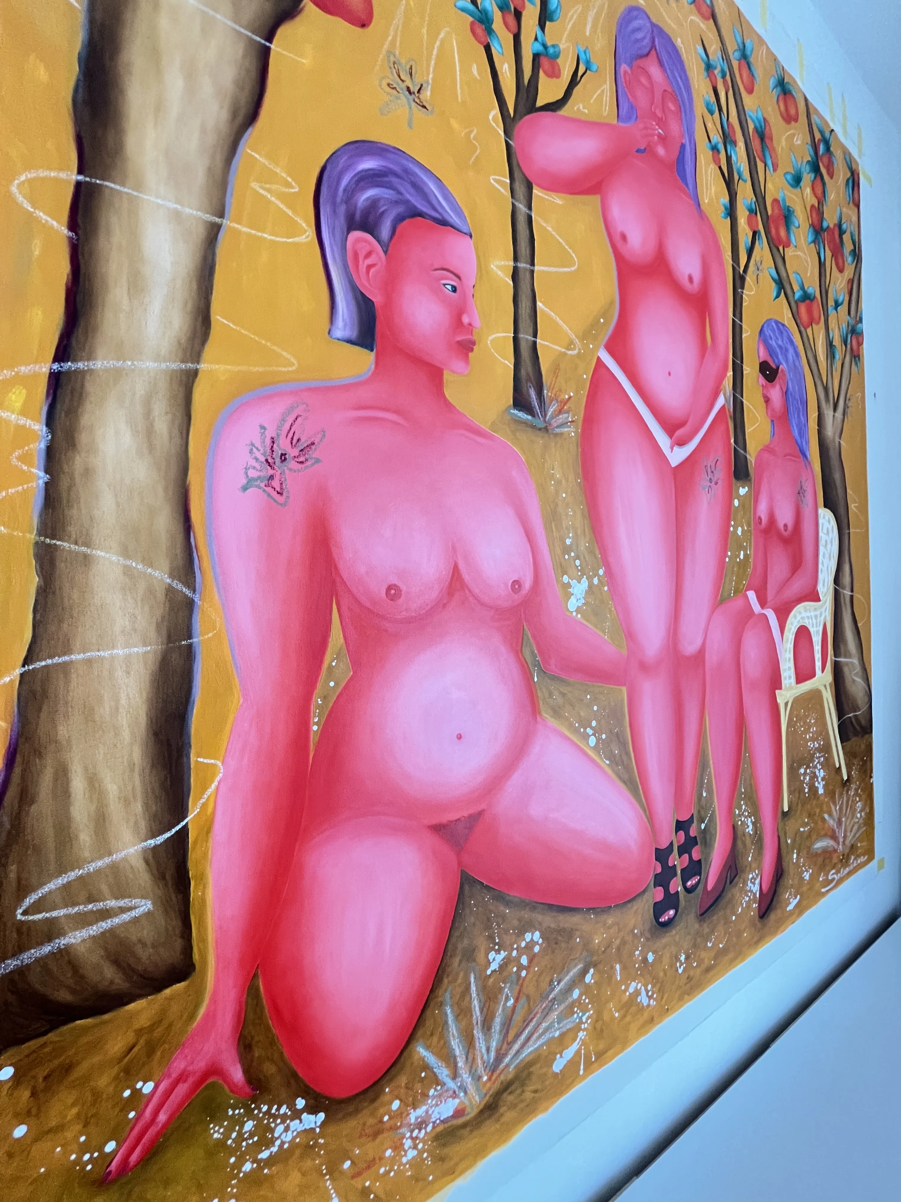 Image of In the garden by Soloninkina, size: 134/144 cm, made of oil, oil pastel, canvas, Painting medium, from Warsaw Photo 3 of 3.